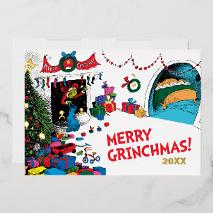 Klassischer Grinch Grinch im Kamin Folien Feiertagskarte