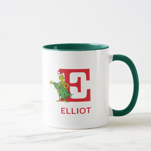 Klassischer Grinch | Unartiger Name & Monogramm E Tasse (Rechts)