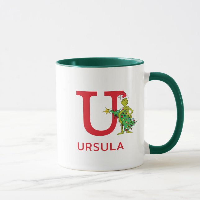 Klassischer Grinch | Unartiger Name & Monogramm U Tasse (Rechts)