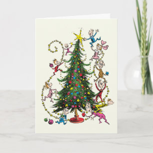 Klassischer Grinch Weihnachtsbaum-Feiertagsfoto Feiertagskarte