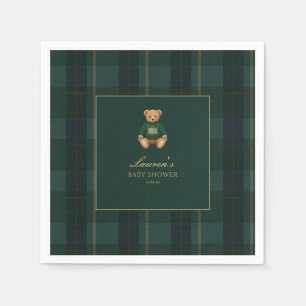 Klassischer grüner Karobär Baby Shower Serviette
