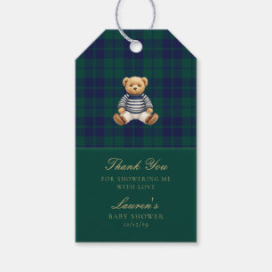 Klassischer grüner Navy-Karobär-Babyshower Geschenkanhänger