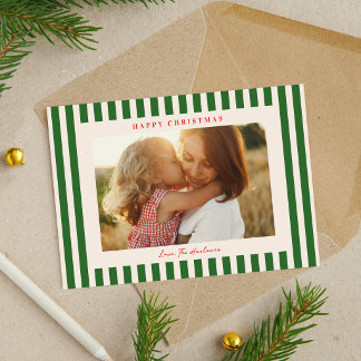 Klassischer grüner Streifen Foto Weihnachtsurlaub Feiertagskarte
