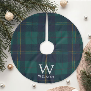 Klassischer grüner Tartan-Karo-Monogramm-Weihnacht Polyester Weihnachtsbaumdecke