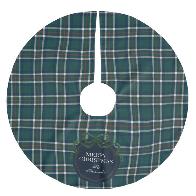 Klassischer grüner Tartan-Karo-Tannenbaumskleid Polyester Weihnachtsbaumdecke (Vorderseite)