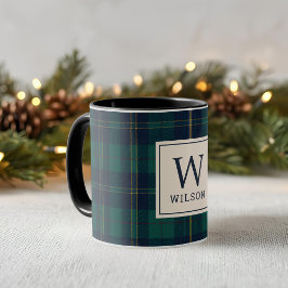 Klassischer grüner Tartan-Karostoff-Monogramm-Weih Tasse