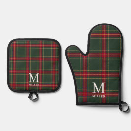 Klassischer grüner und roter Tartan-Karo-Weihnacht Ofenhandschuh & Topflappen-Set