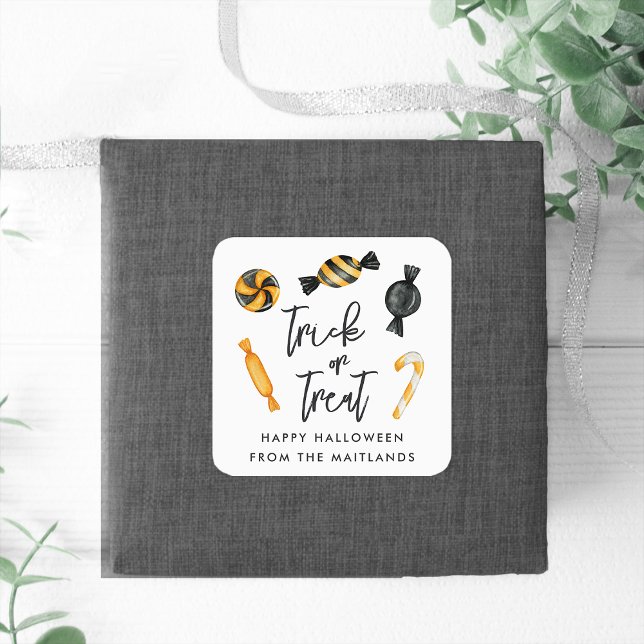 Klassischer Halloween Candy Trick oder Treat Quadratischer Aufkleber (Von Creator hochgeladen)