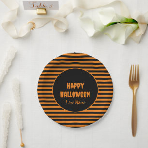 Klassischer Halloween-Orange und Schwarz Gestreift Pappteller