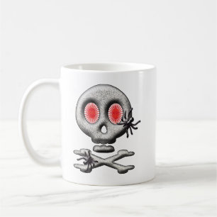 Klassischer Halloween-Schrecklicher Totenkopf und Kaffeetasse
