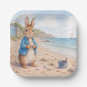 Klassischer Hase an einem sandigen Strand Pappteller