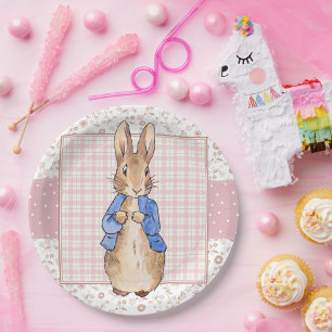 Klassischer Hase blaue Jacke Pappteller