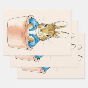 Klassischer Hase blaue Jacke sitzt in Pflanzkübel Geschenkpapier Set