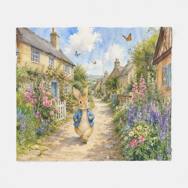 Klassischer Hase in englischer Kleinstadt Fleecedecke (Vorderseite (Horizontal))
