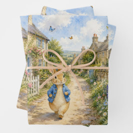 Klassischer Hase in englischer Kleinstadt Geschenkpapier Set