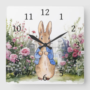Klassischer Hase in seinem Garten Quadratische Wanduhr