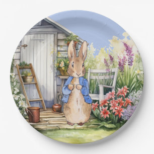 Klassischer Hase Kaninchen blaue Jacke Pappteller