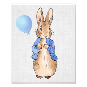 Klassischer Hase mit blauem Luftballon auf grauem Fotodruck
