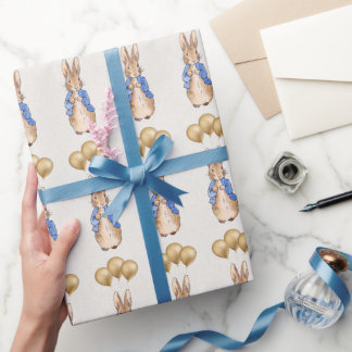 Klassischer Hase mit goldenen Ballons Geschenkpapier