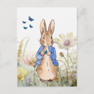 Klassischer Hase mit Wildblumen und Schmetterlinge Postkarte