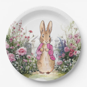 Klassischer Hase rosa Jacke Pappteller