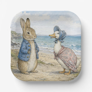 Klassischer Hase und Ente am Meer Pappteller