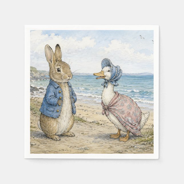 Klassischer Hase und Ente am Meer Serviette (Vorderseite)