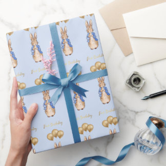 Klassischer Hase zum ersten Geburtstag goldene Bal Geschenkpapier
