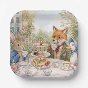 Klassischer Hasen-Enten-Fuchs-Nachmittags-Tee-Zeit Pappteller