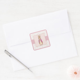 Klassischer Hasen-Hase in rosa Jacke Quadratischer Aufkleber
