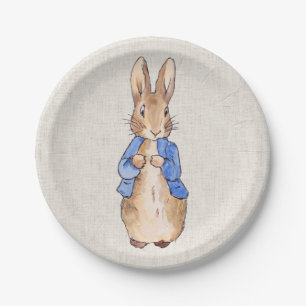 Klassischer Hasenkaninchen Beige Leinen Hintergrun Pappteller