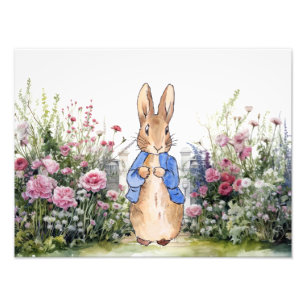 Klassischer Hasenkaninchen mit Wildblumen Fotodruck