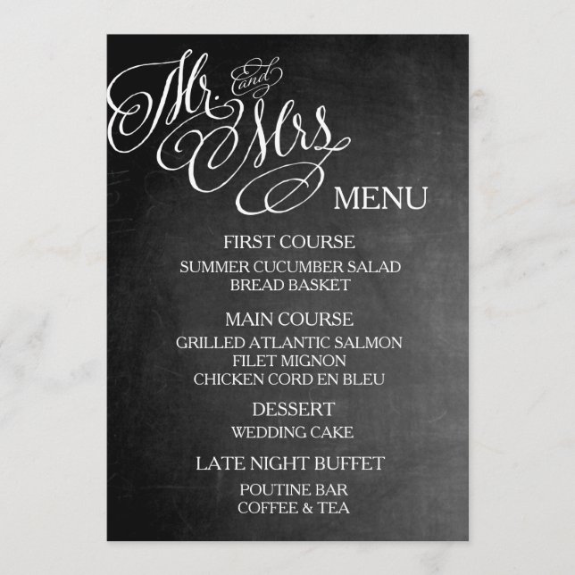 Klassischer Herr u. Frau Wedding Menu Chalkboard Menükarte (Vorderseite)