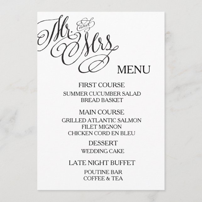 Klassischer Herr u. Frau Wedding Menu Menükarte (Vorderseite)