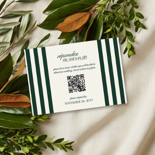 Klassischer Hochzeits QR-Code mit grünem Streifen RSVP Karte