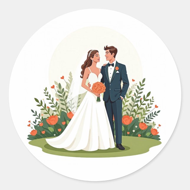 Klassischer Hochzeitsticker Runder Aufkleber (Vorderseite)