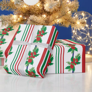 Klassischer Holly und Streifen Geschenkpapier