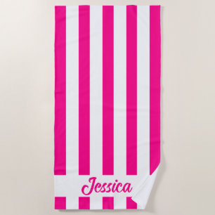 Klassischer Hot Pink und weißer Cabana Strip Strandtuch