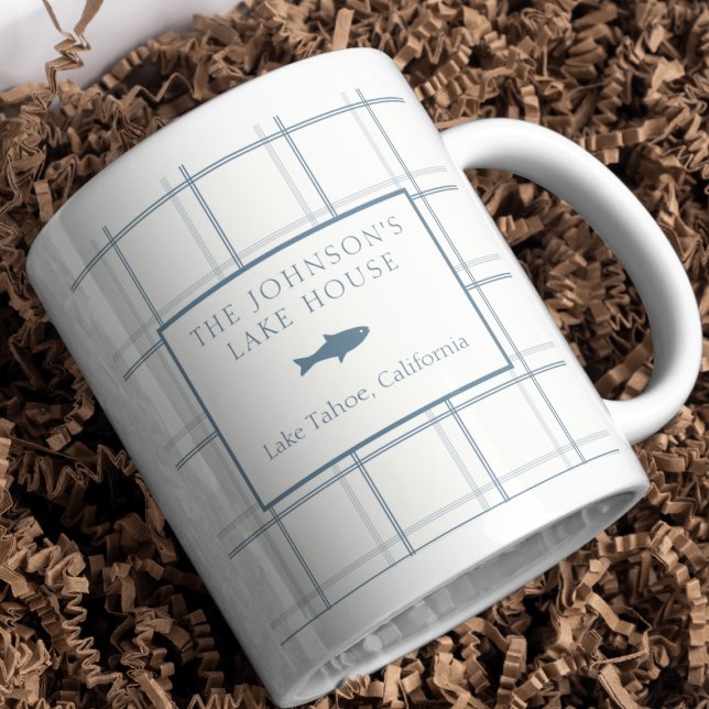 Klassischer, individualisierbarer Karierter Lake H Kaffeetasse (Von Creator hochgeladen)