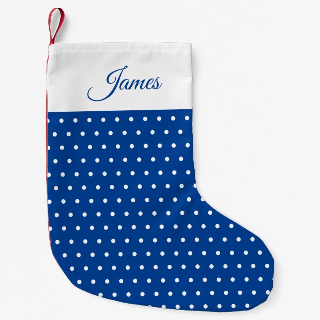 Klassischer Individuelle Name Navy Blue und White  Kleiner Weihnachtsstrumpf (Vorderseite)