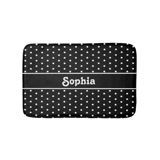 Klassischer Individuelle Name Polka Dot Black and  Badematte (Vorderseite)