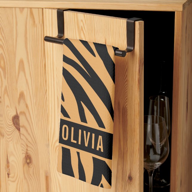 Klassischer Individuelle Name Tiger Tierdruckmuste Geschirrtuch (Drittel gefaltet)