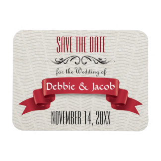 Klassischer individueller Save-the-Date-Rotbanner Magnet