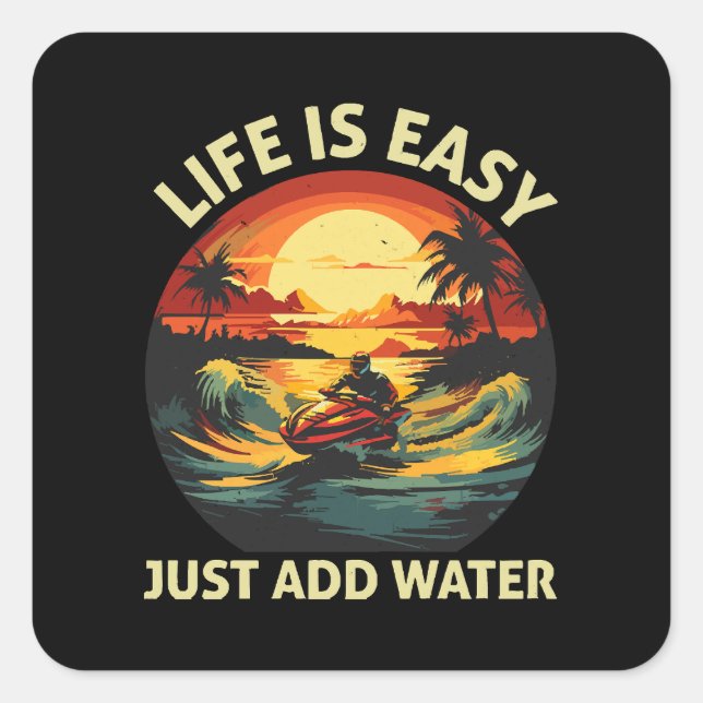 Klassischer Jet Ski Skier Quadratischer Aufkleber (Vorderseite)