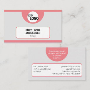 Klassischer Job Suchender Pink Grau mit Logo Visitenkarte
