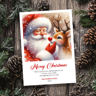 Klassischer Jolly Santa mit Rudolph Weihnachtsgruß Feiertagskarte