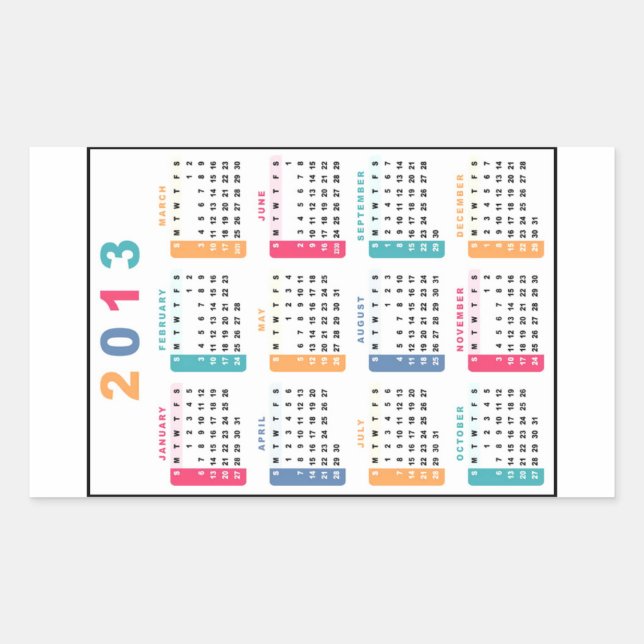 Klassischer Kalender 2013 Rechteckiger Aufkleber (Vorderseite)