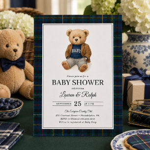 Klassischer Karo-Teddybär Lauren Baby Shower Einladung