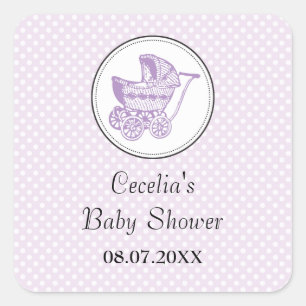 Klassischer Kinderwagen-Baby-Shower-Aufkleber Quadratischer Aufkleber