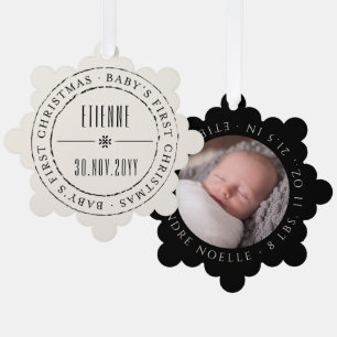 Klassischer Kreis gestempeltes Siegel Baby's erste Ornament Karte